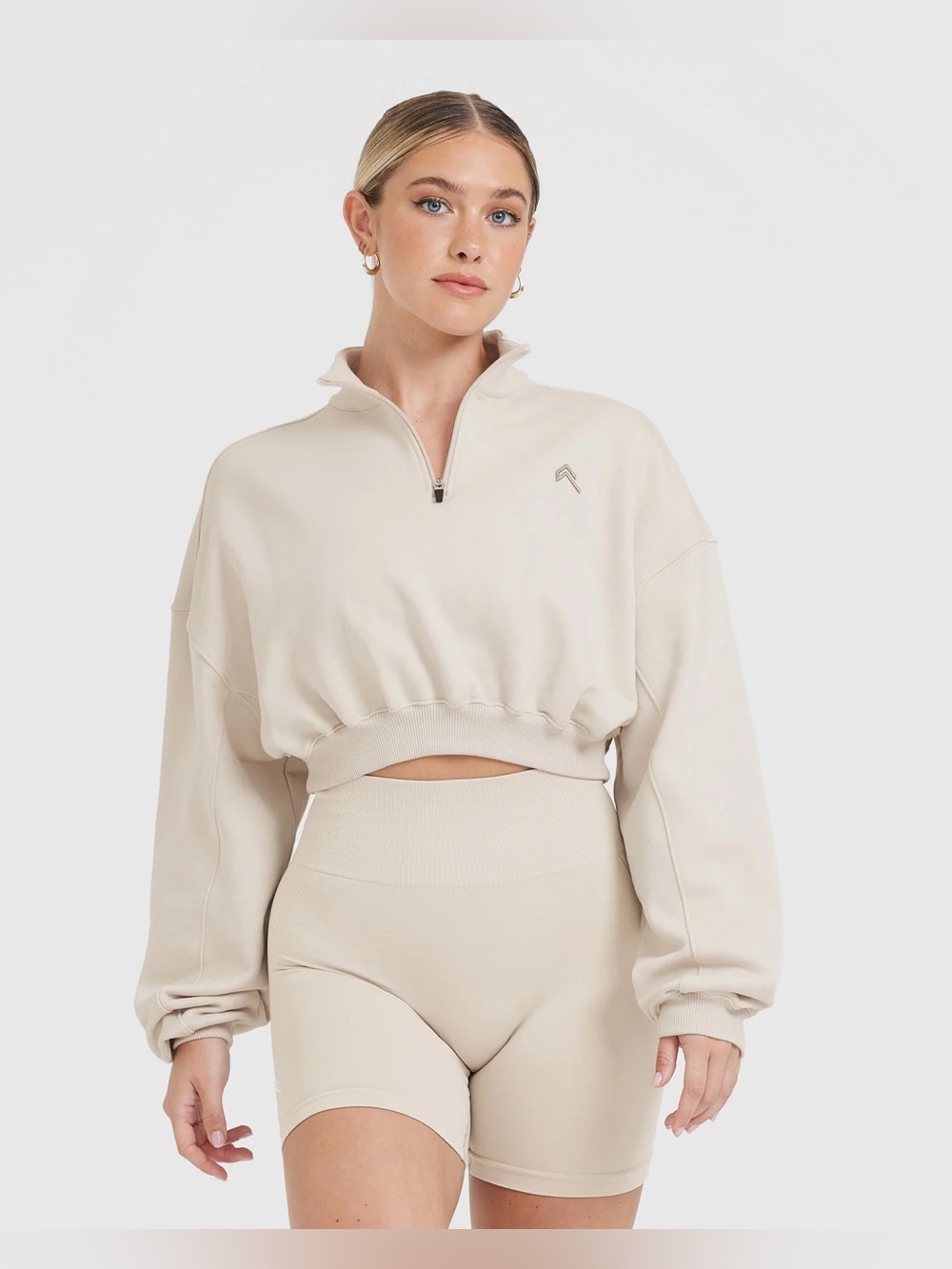 Oner Active All Day Lightweight Crop 1/4 Zip Sweatshirt in Sand